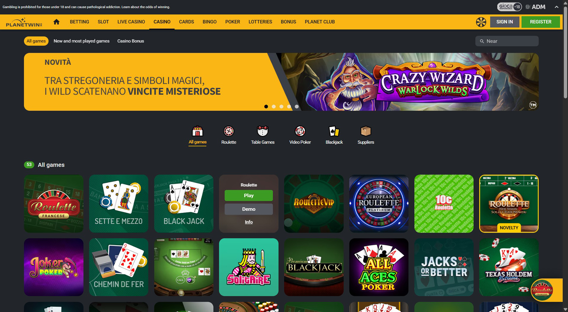 1. Planetwin365- La migliore scelta di casinò OnShop