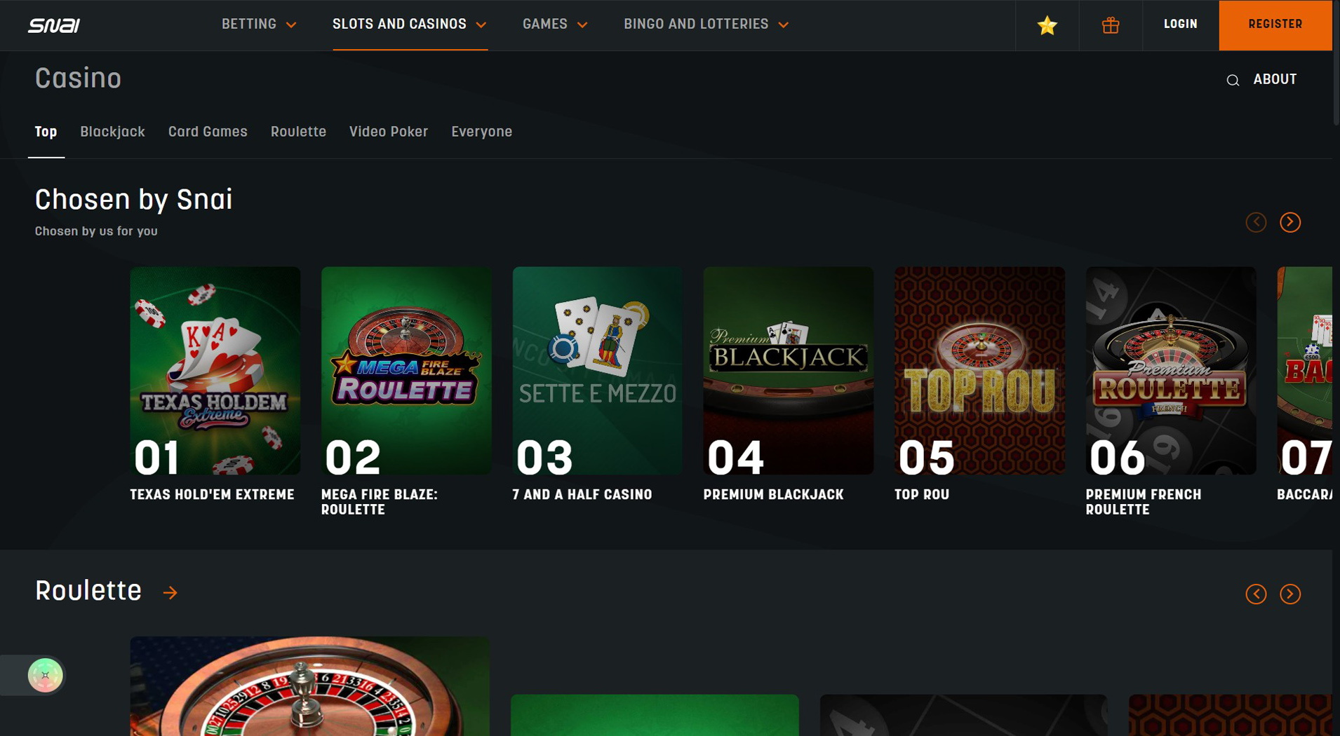 4. SNAI- Opzione casinò OnShop affidabile